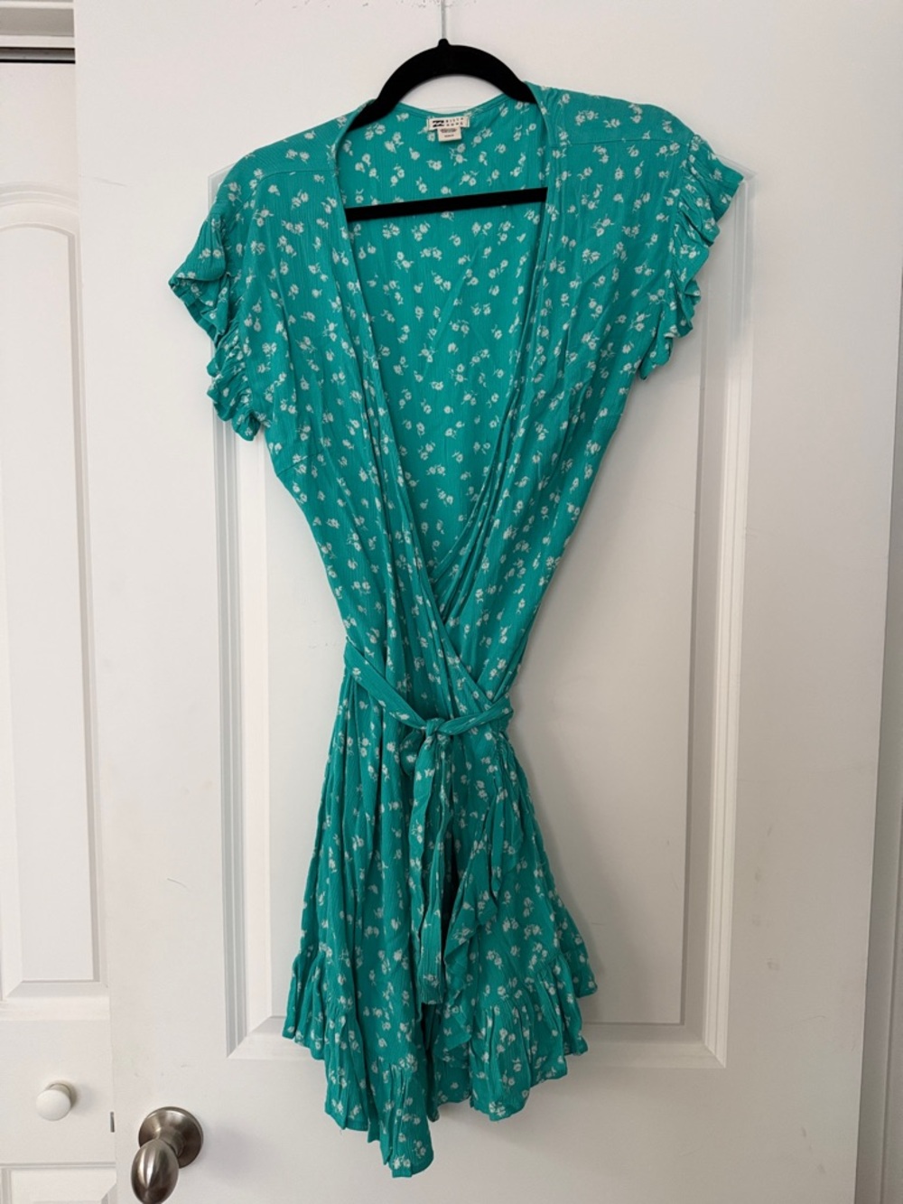 Billabong Teal Floral Wrap-Style Top